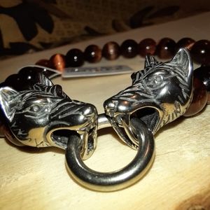 Stainless Steel Men's Wolf Bracelet Tiger's Eye